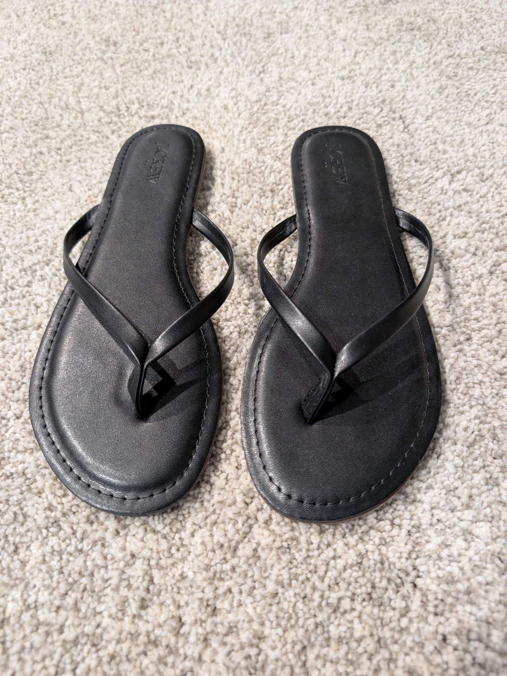 J. Crew Black Minimalist Leather Flip Flop Sandals